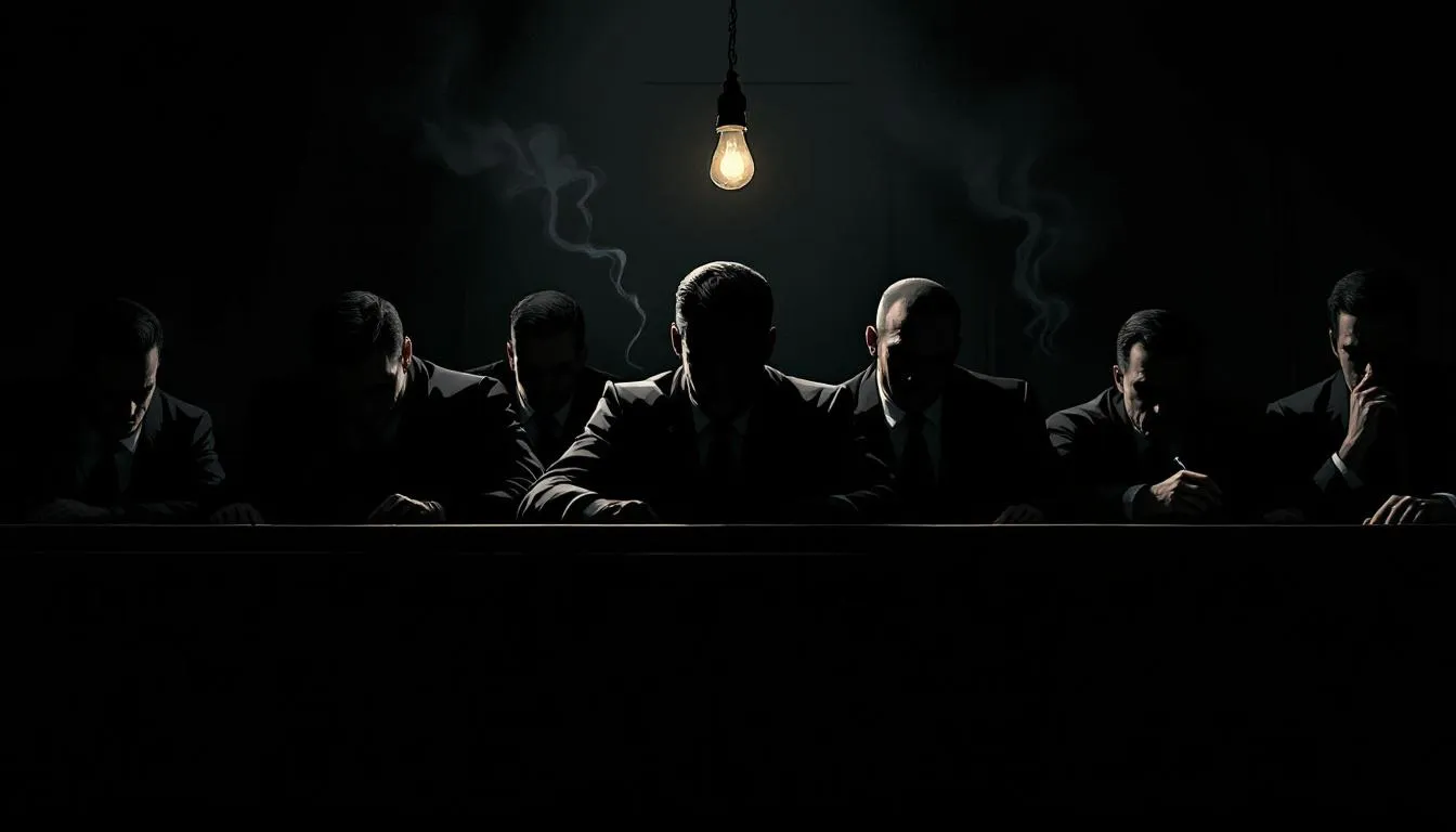 An illustration of a jury deliberating over circumstantial evidence.