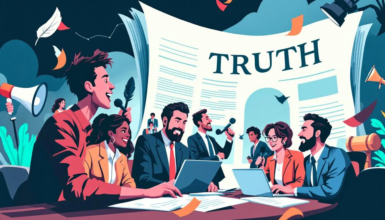 An image depicting the freedom of the press with journalists at work.