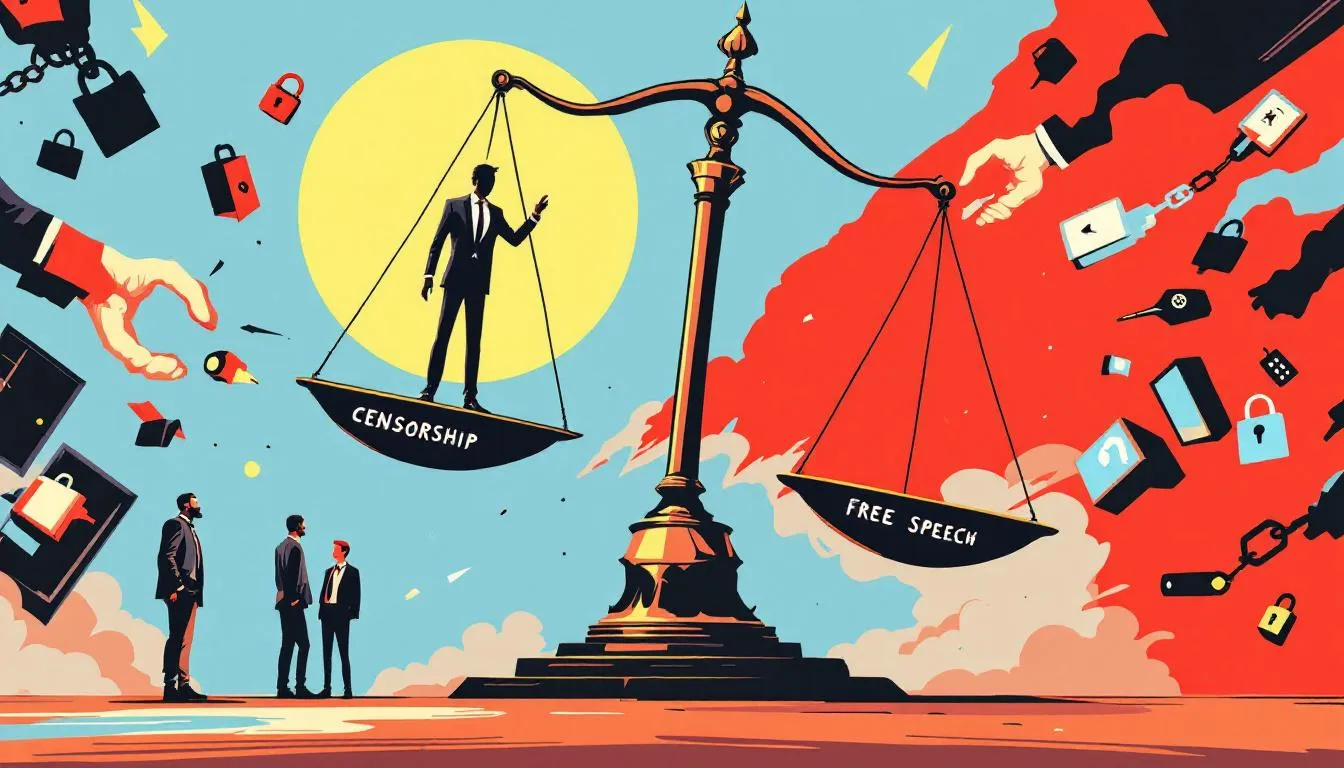 A visual representation of modern challenges to free speech rights.