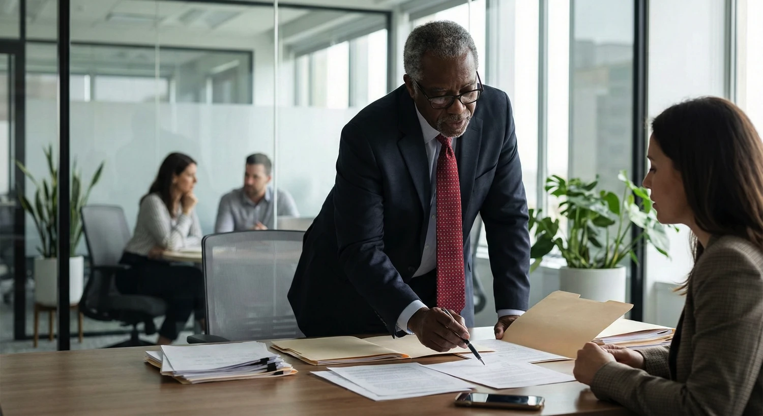 A group of workers sitting at a table
