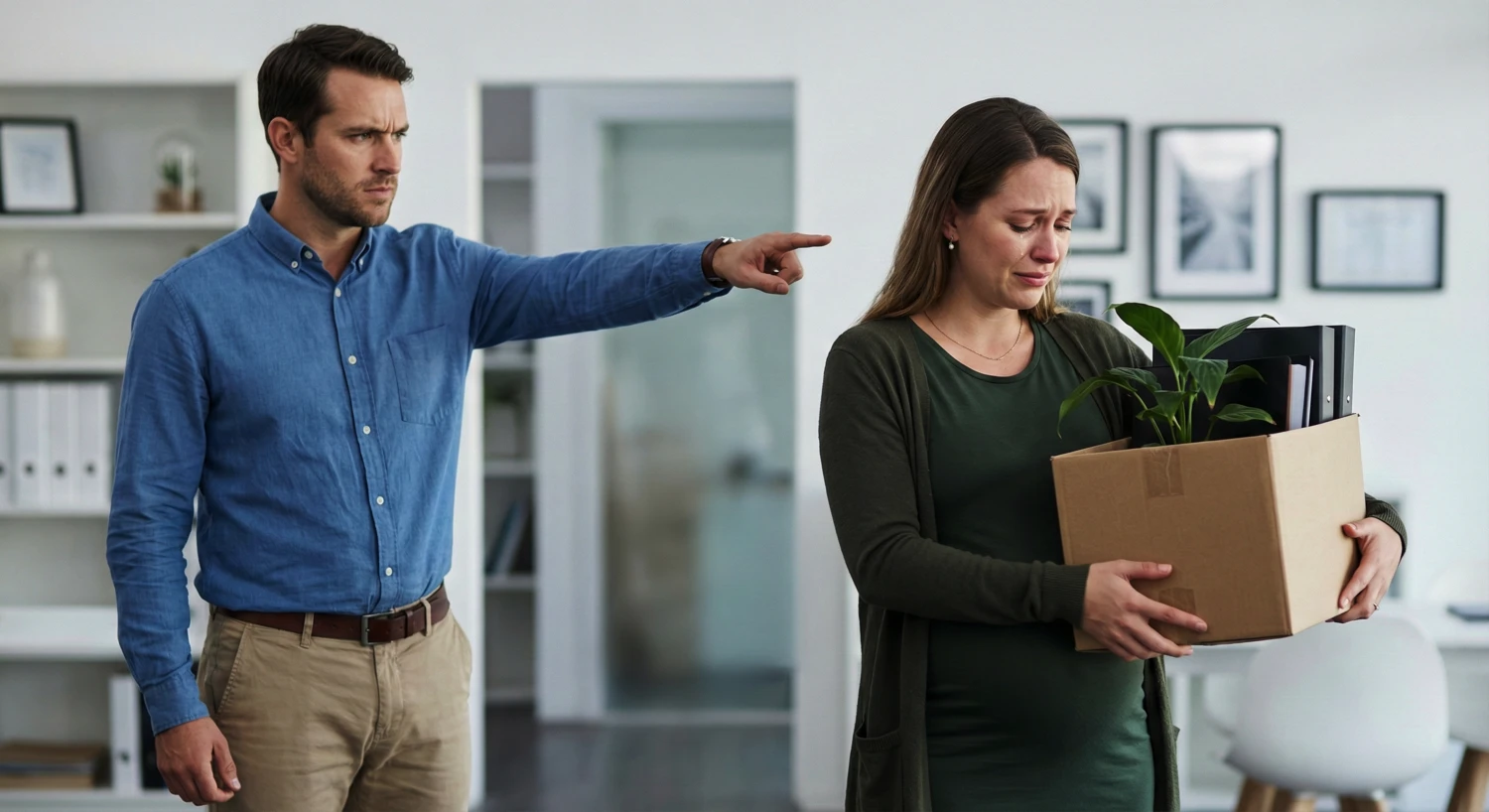 A pregnant woman being fired from work