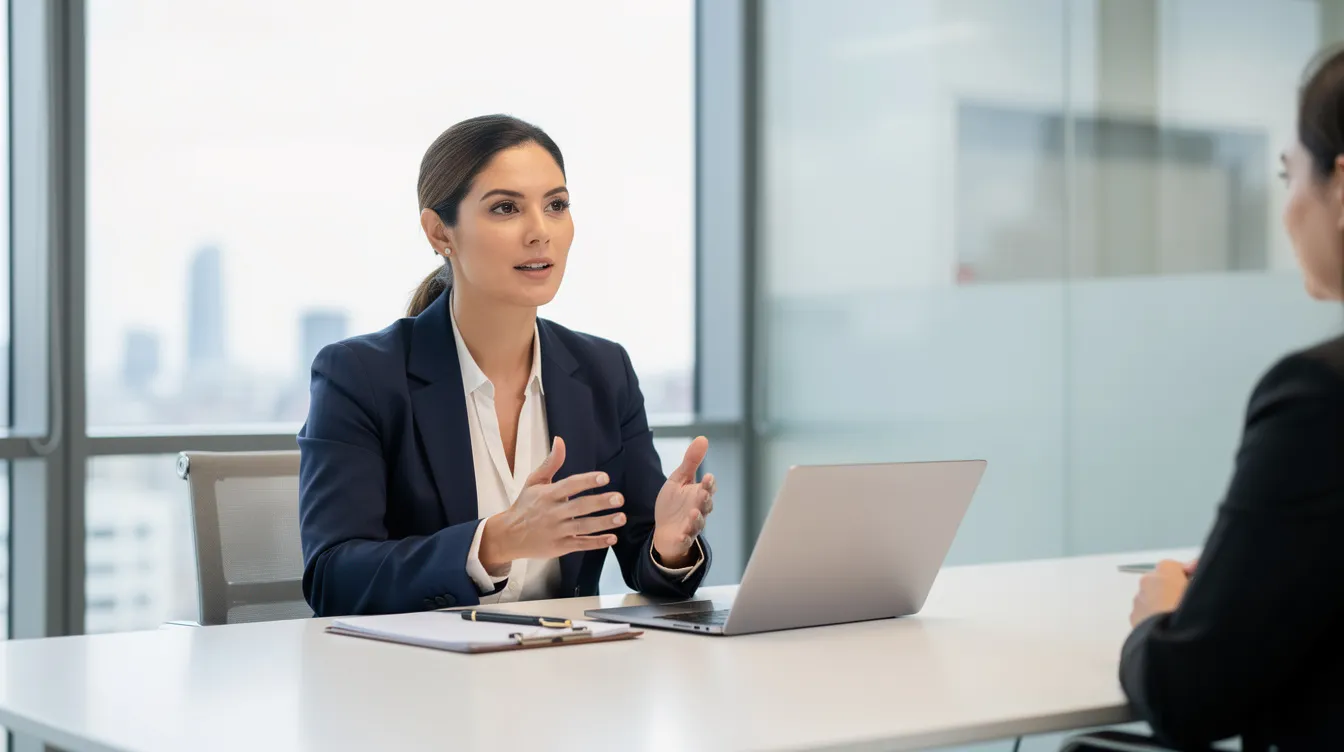 A professional woman is engaged in a consultation meeting in a modern office setting, discussing important employment law issues related to pregnancy discrimination and the rights of pregnant employees. The atmosphere is focused and collaborative, highlighting the need for reasonable accommodations and protection under state and federal laws.
