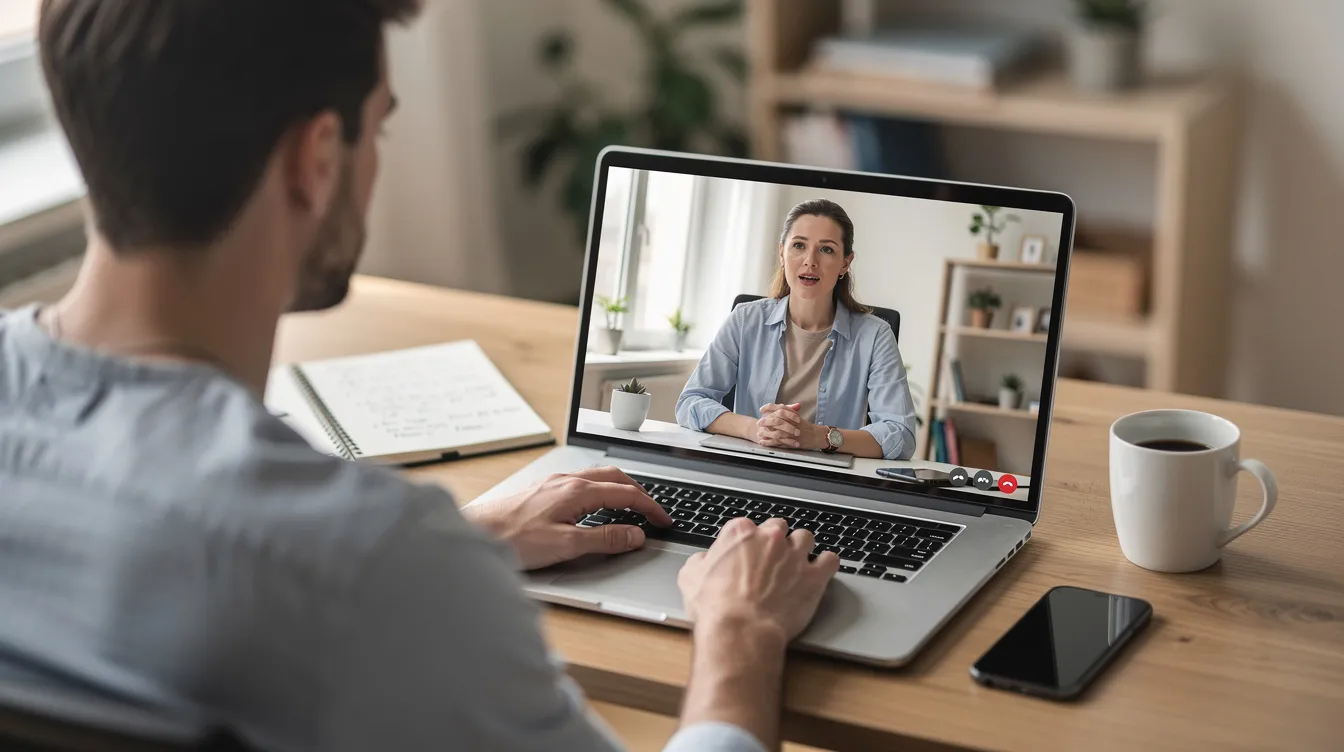 The image shows two individuals engaged in a video consultation on a laptop, likely discussing issues related to workplace discrimination, including pregnancy discrimination and employee rights. This setting may be relevant for those seeking legal advice from pregnancy discrimination lawyers or attorneys specializing in employment law.